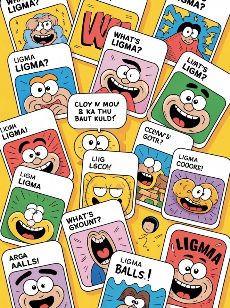 A cartoon character laughing out loud with a playful grin, representing hilarious and witty Ligma jokes