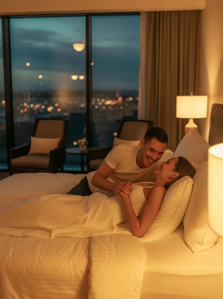 A playful image featuring hotel room laughs you’ll love, with cartoon beds, keys, and suitcases sharing funny jokes in a cozy, travel-inspired style.