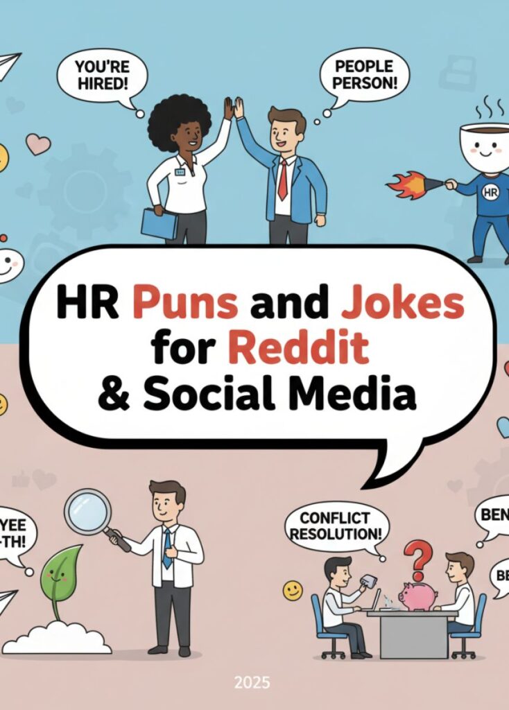 A collection of HR-themed puns and jokes for Reddit and social media, featuring playful humor, clever wordplay, and lighthearted laughs for online sharing