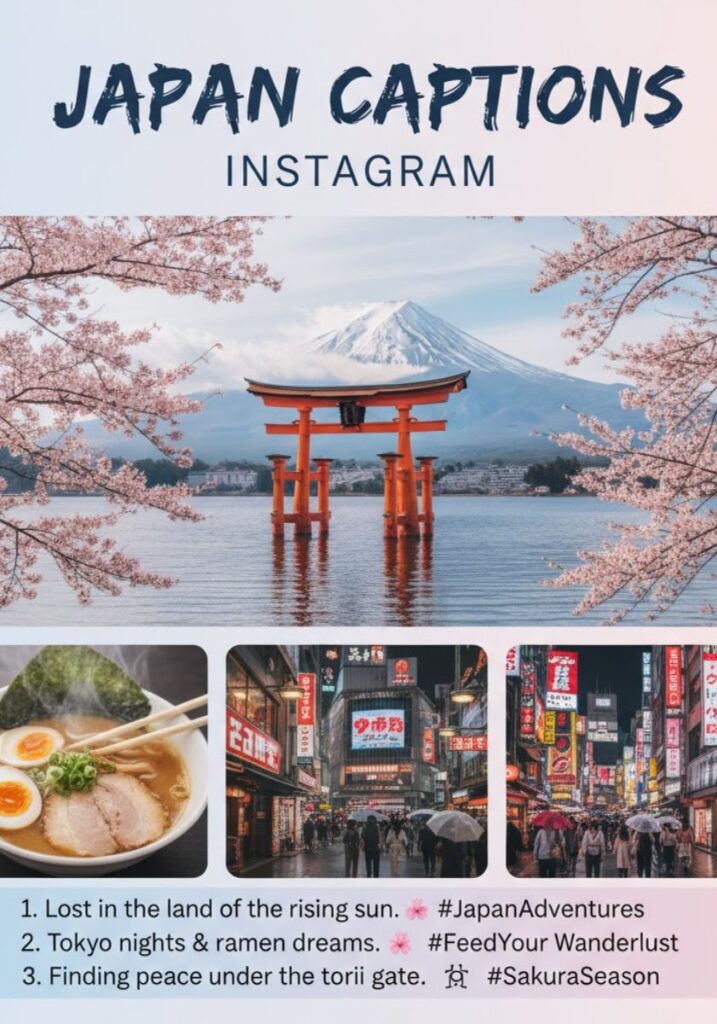 Creative Japan captions for Instagram, featuring funny, clever, and cultural puns perfect for social media posts and sharing laughs online."