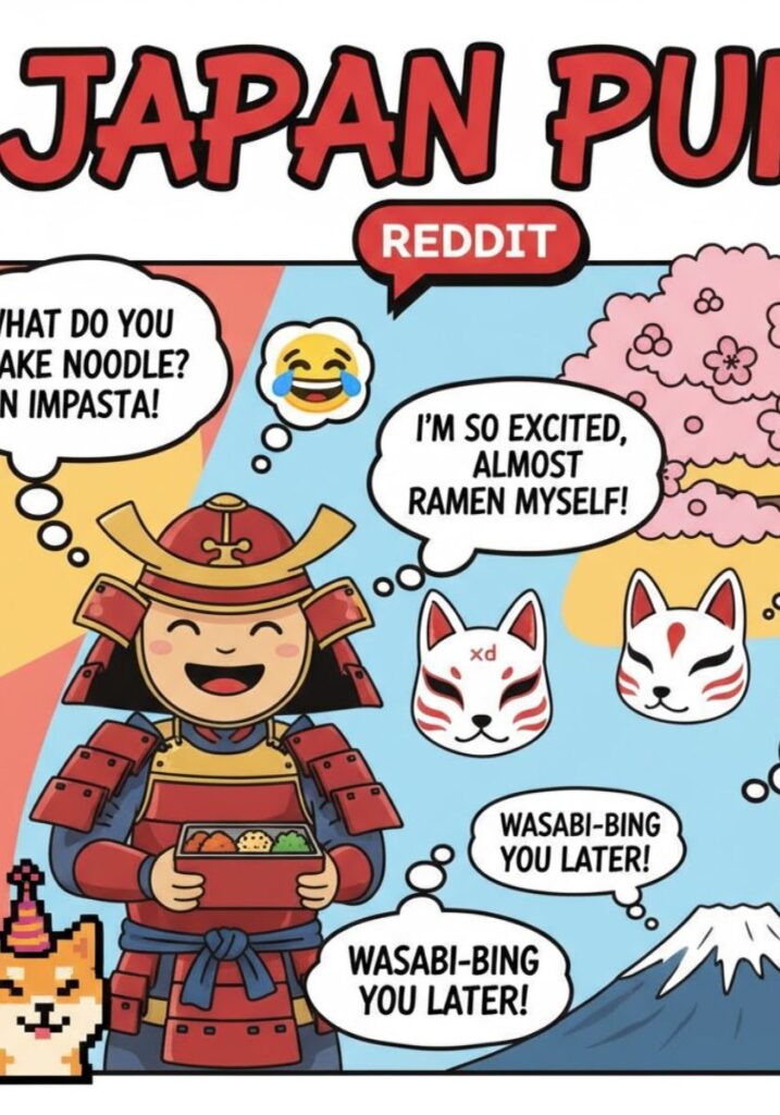 Clever Japan puns for Reddit, featuring witty one-liners and humorous wordplay perfect for sharing laughs in online communities."