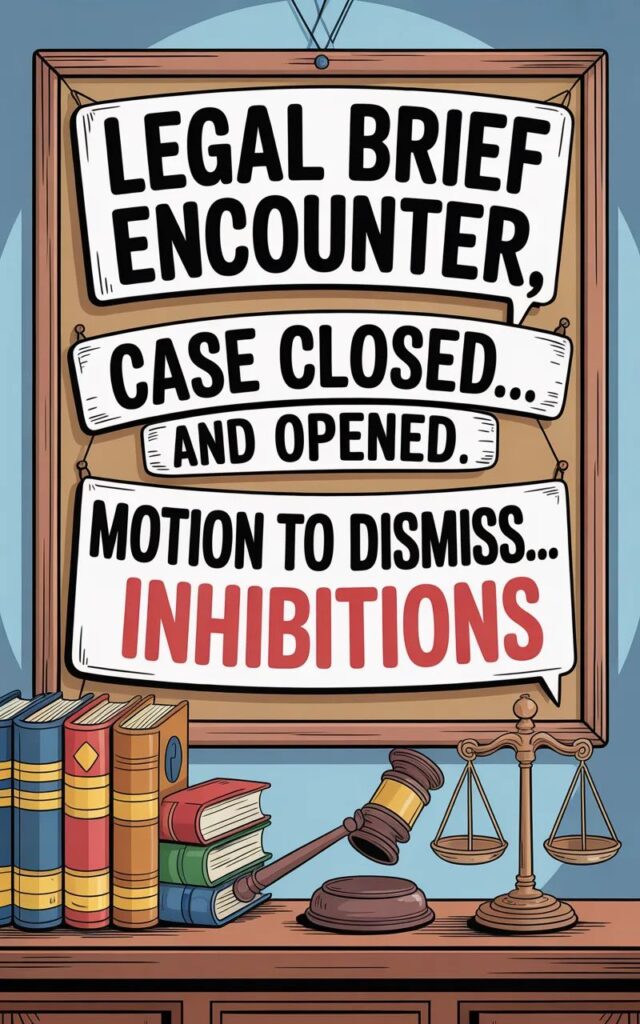  A cheeky, humorous image featuring lawyer-themed sexual puns with cartoon lawyers, court symbols, and playful adult wordplay in a lighthearted, flirty style.