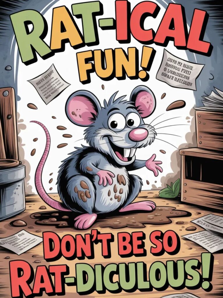A mischievous cartoon rat with a cheeky grin, representing playful and humorous adult-themed rat puns.