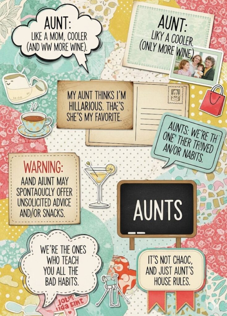 A collection of short and funny aunt-themed one-liners, featuring playful humor, clever wordplay, and lighthearted jokes perfect for a quick laugh