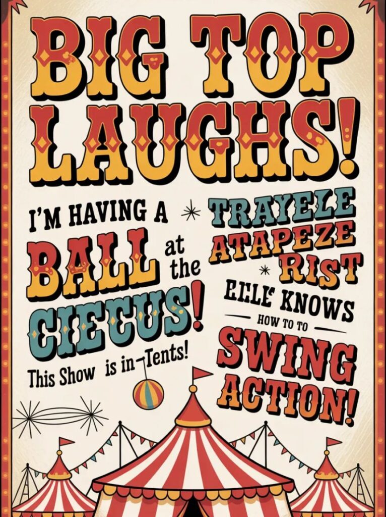 A cheerful circus clown juggling colorful balls, representing brief and funny circus-themed puns for quick HUMOR