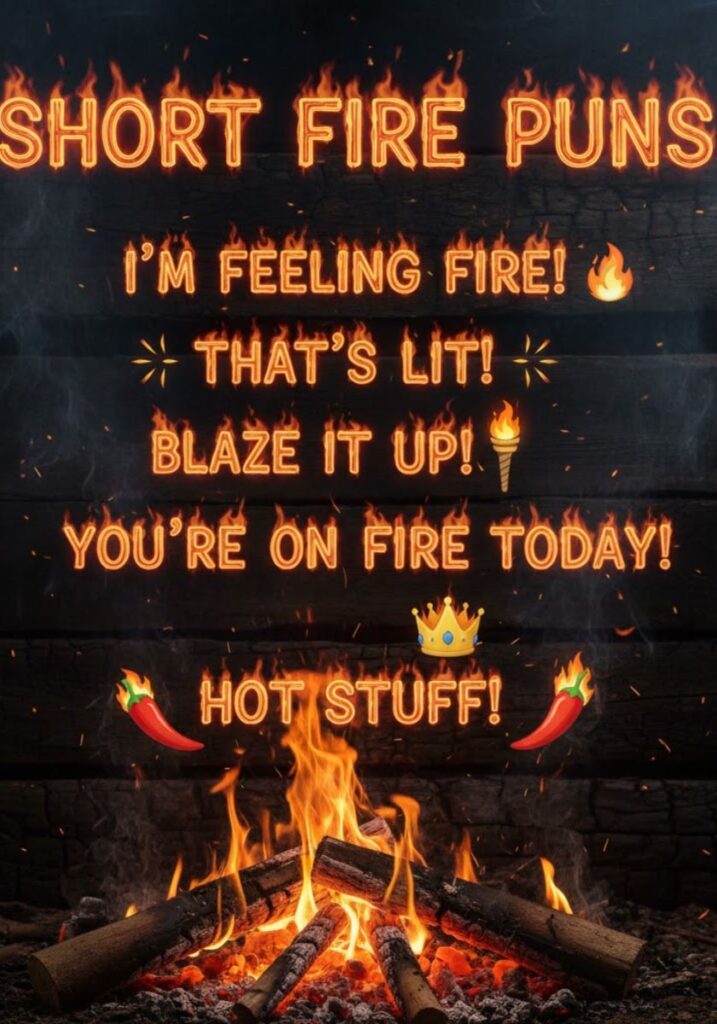 A list of short fire puns packed with quick, witty, and sizzling one-liners that spark laughter in just a few words.