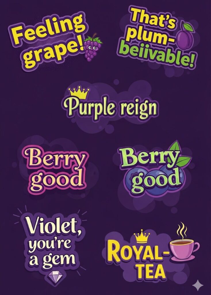 A collection of short, punchy purple-themed puns, featuring witty wordplay, playful humor, and quick, entertaining jokes for readers to enjoy