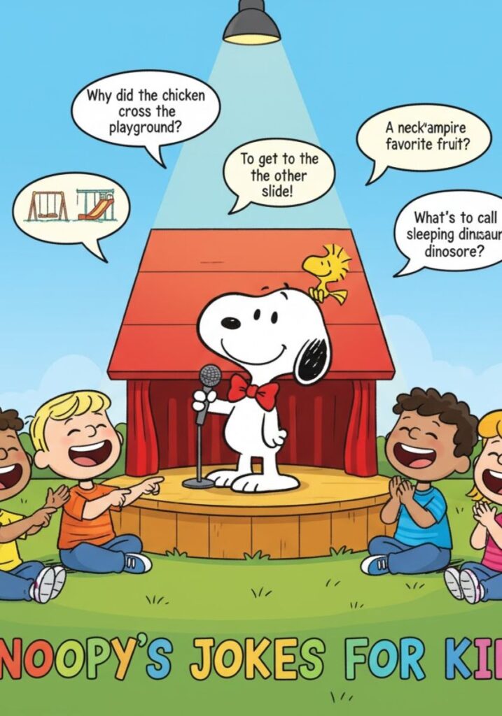 "Kid-friendly Snoopy jokes with funny one-liners and clever Peanuts humor, perfect for children to enjoy and share laughs."