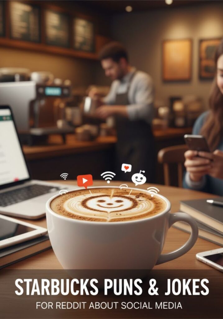Starbucks puns and jokes for Reddit, featuring clever one-liners and social media humor perfect for sharing laughs with online communities.