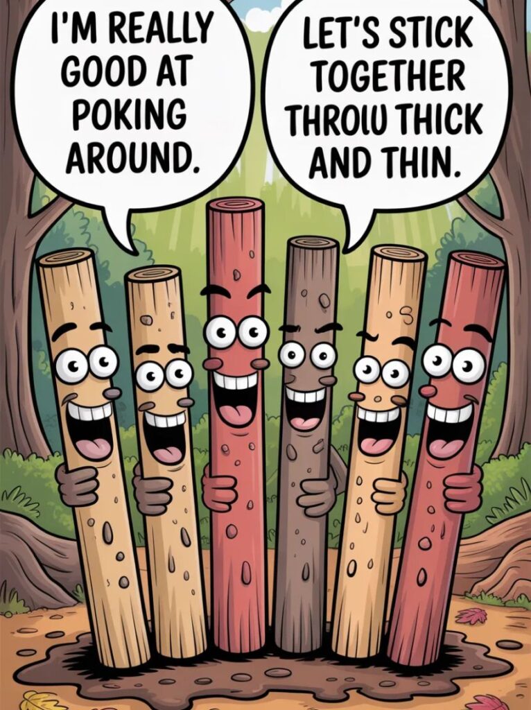 A playful cartoon stick figure with a cheeky expression, representing humorous and slightly naughty stick puns for adult audiences.