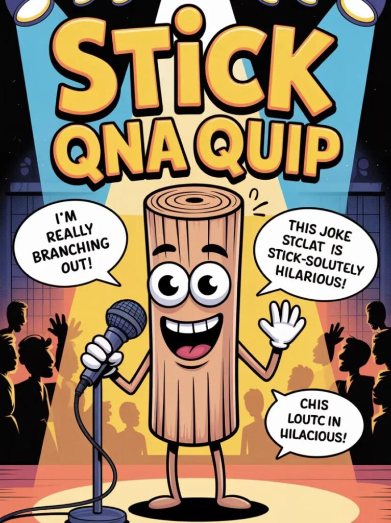 A cheerful stick figure answering funny questions and sharing puns, representing Q&A jokes and playful stick-themed humor