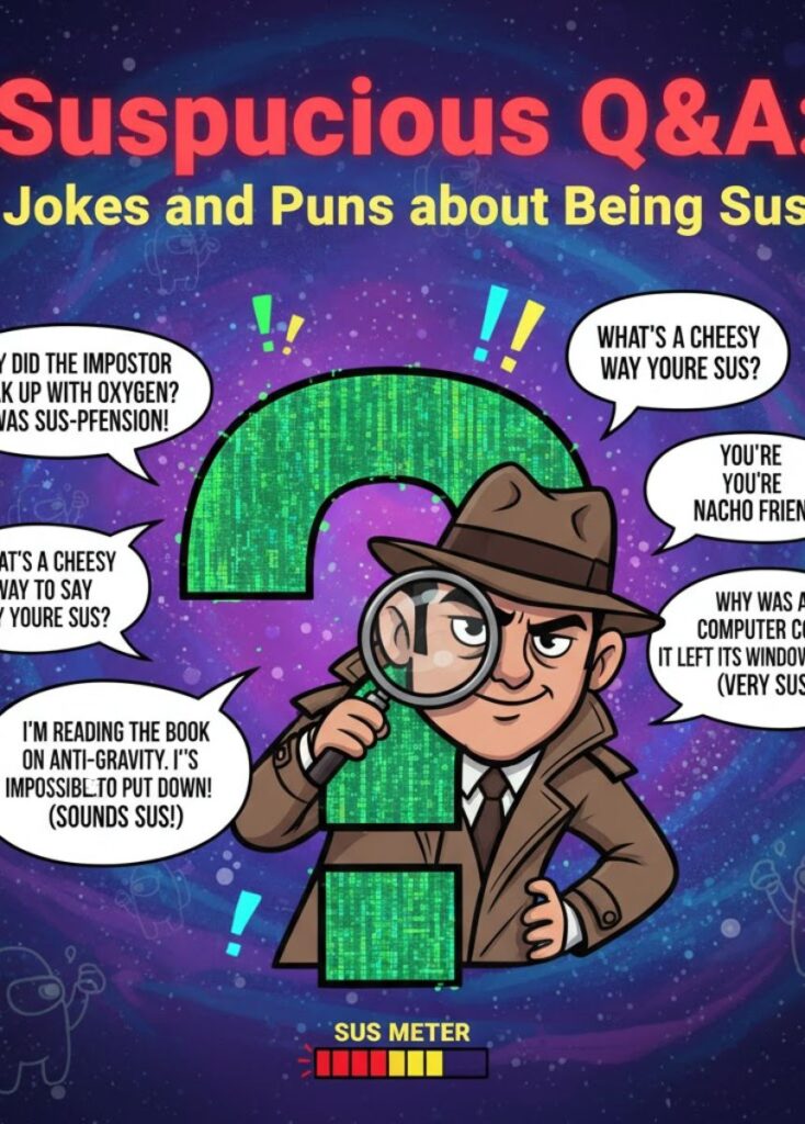 "Funny suspicious Q&A jokes and puns – clever humor about being sus"