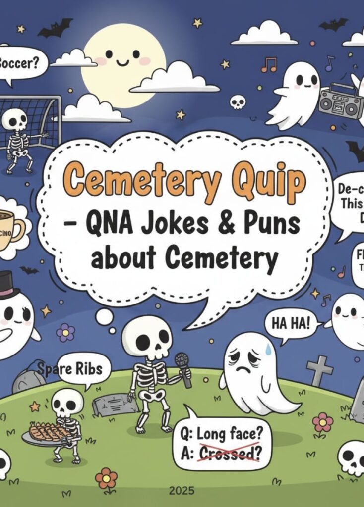 A collection of cemetery-themed Q&A jokes and puns, featuring clever wordplay, playful humor, and lighthearted spooky quips for readers to enjoy