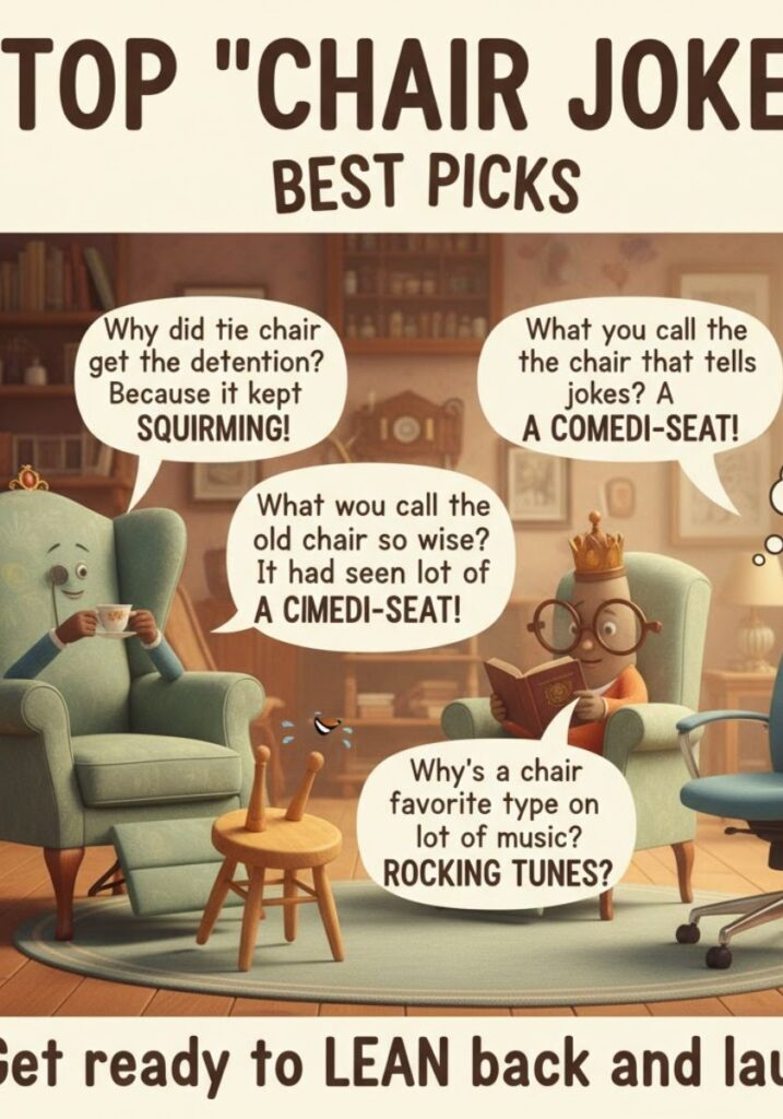 "Top chair jokes and puns, featuring the best funny one-liners and clever furniture humor perfect for sharing laughs online.