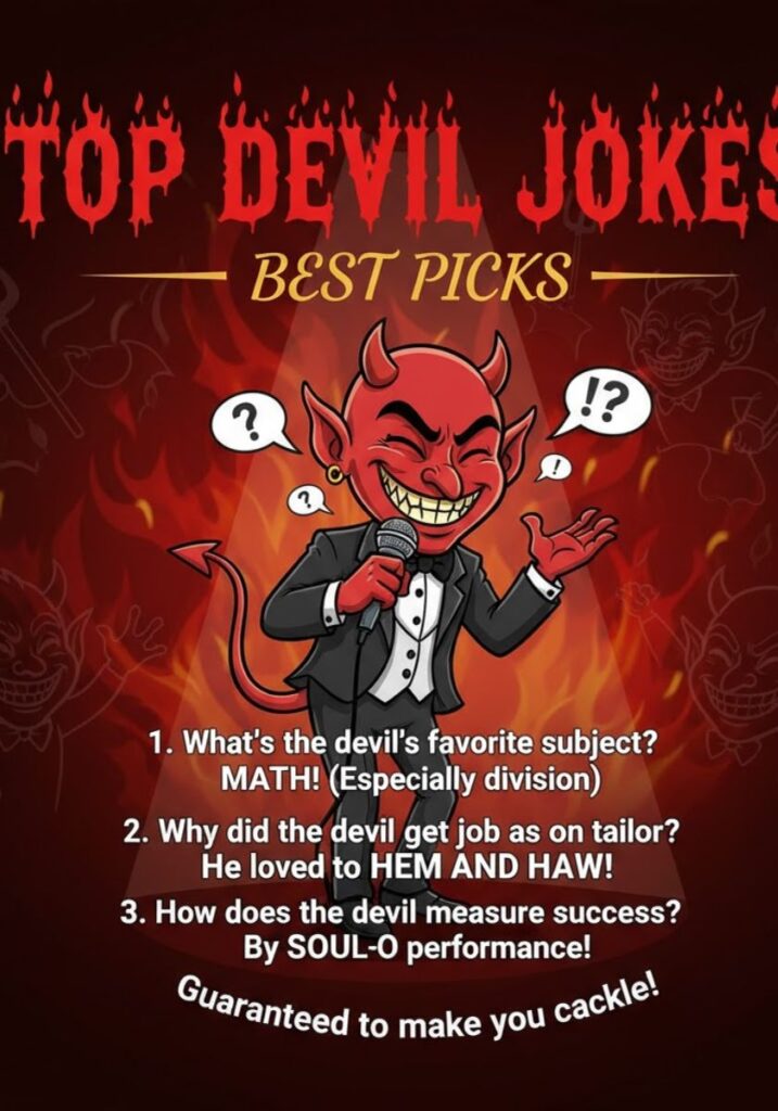 Top devil jokes and puns, featuring funny one-liners and clever wordplay perfect for sharing laughs on social media or with friends."