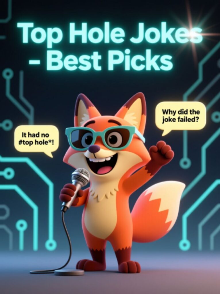 A group of friends laughing around a playful cartoon hole, highlighting the top hole jokes and best picks for a fun, humorous moment.