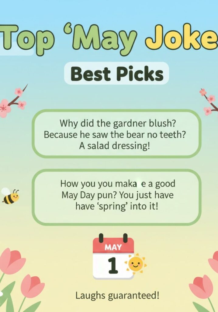 Top May jokes and puns, featuring the best funny one-liners and clever wordplay perfect for spring laughs and social media sharing