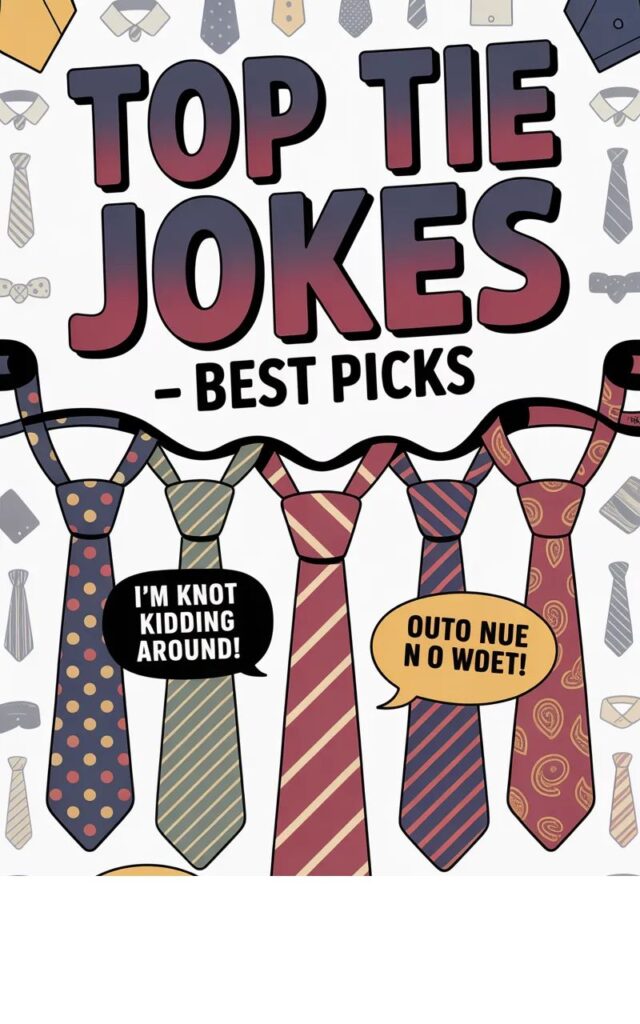 A fun image featuring top tie jokes with cartoon neckties and shirts sharing witty, stylish humor perfect for fashion lovers