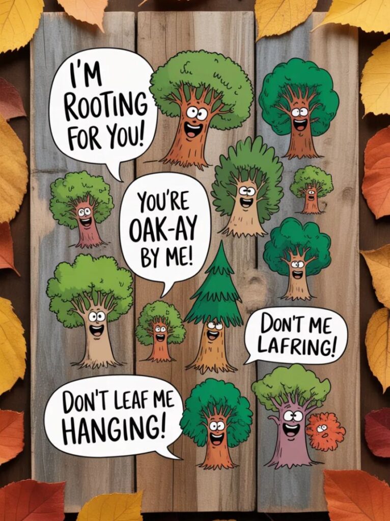 Tree pun quotes full of humor, wisdom, and leafy laughs to brighten your mood every day