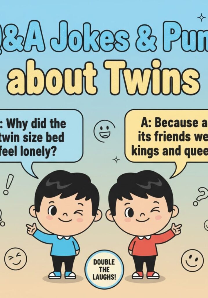 "Funny twin Q&A jokes and puns, featuring clever quips, one-liners, and playful humor perfect for twins and light-hearted conversations."