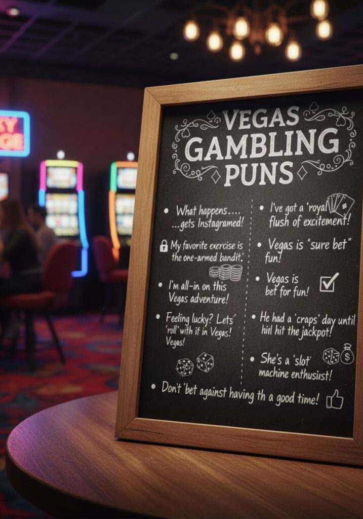 Vegas gambling puns packed with casino humor, poker jokes, and funny Las Vegas wordplay for slot lovers and card players."