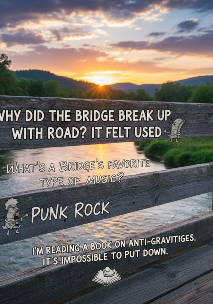 Witty puns about bridges, featuring clever one-liners and humorous wordplay perfect for sharing laughs on social media or with friends."
