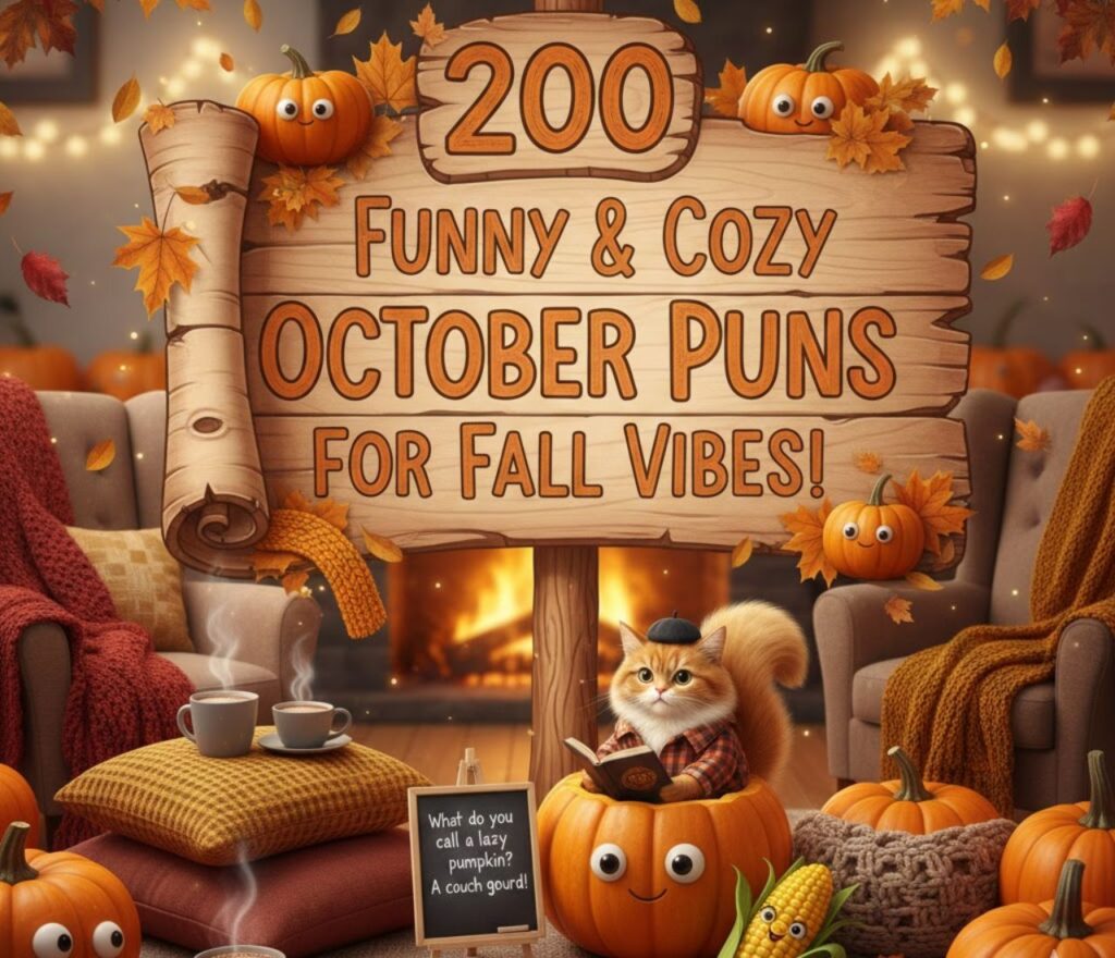 200 funny and cozy October puns—playful, autumn-themed wordplay perfect for captions, jokes, and adding warm fall vibes to your posts and conversations.”
