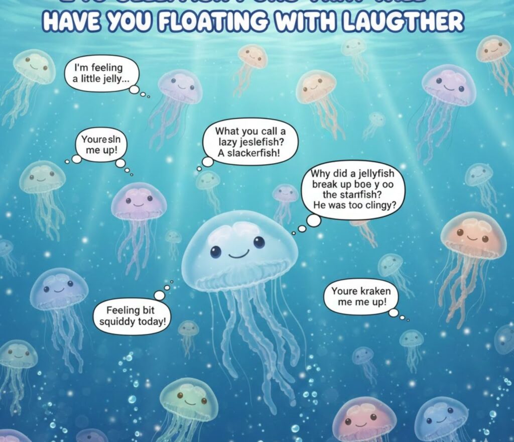 240 jellyfish puns that will have you floating with laughter—clever, funny, and playful ocean-themed wordplay perfect for captions, jokes, and lighthearted fun.”