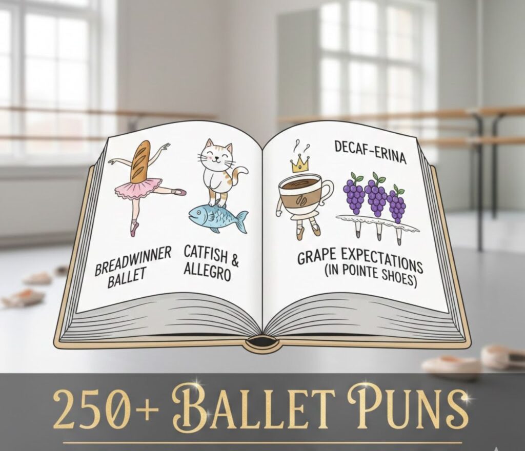 250 ballet puns for captions, jokes, and social media—fun, clever, and playful wordplay perfect for dance enthusiasts and lighthearted, shareable content.”