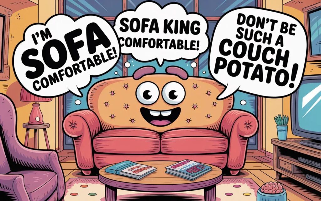 Funny couch puns—clever, playful wordplay that adds humor and cozy vibes to any post or caption