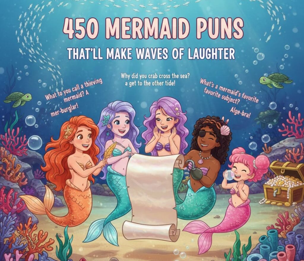 450 mermaid puns that’ll make waves of laughter—clever, funny, and playful wordplay perfect for captions, jokes, social media posts, and lighthearted ocean-themed humor.”