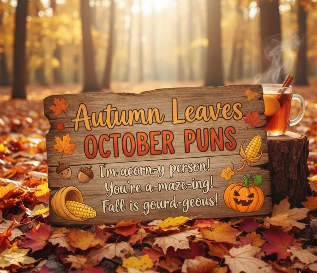 Autumn leaves October puns—warm, clever, and fall-inspired wordplay perfect for captions, seasonal posts, and adding a colorful touch of autumn humor.”