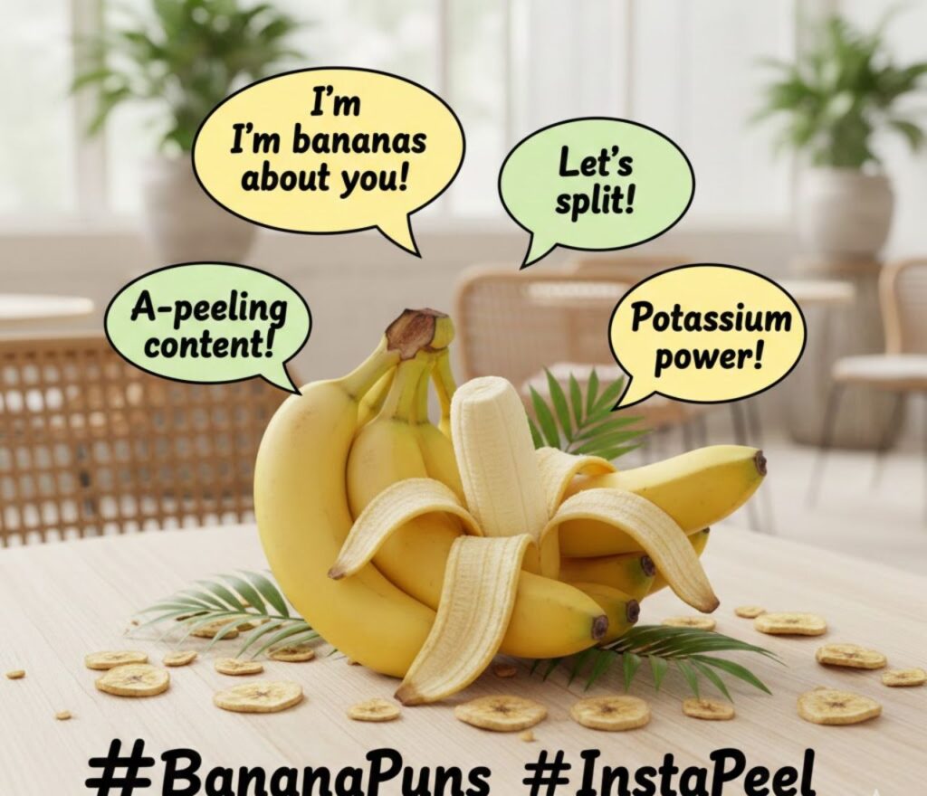 A bunch of banana-themed puns perfect for spicing up Instagram posts.