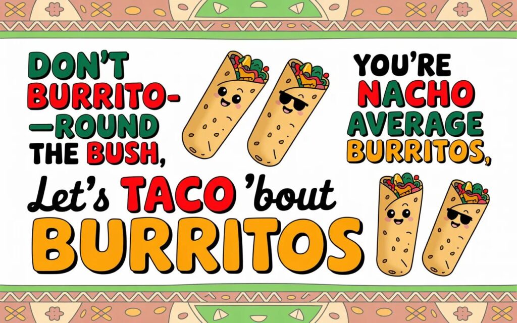 “Burrito puns and one-liners—quick, funny, and perfectly wrapped for a laugh.”