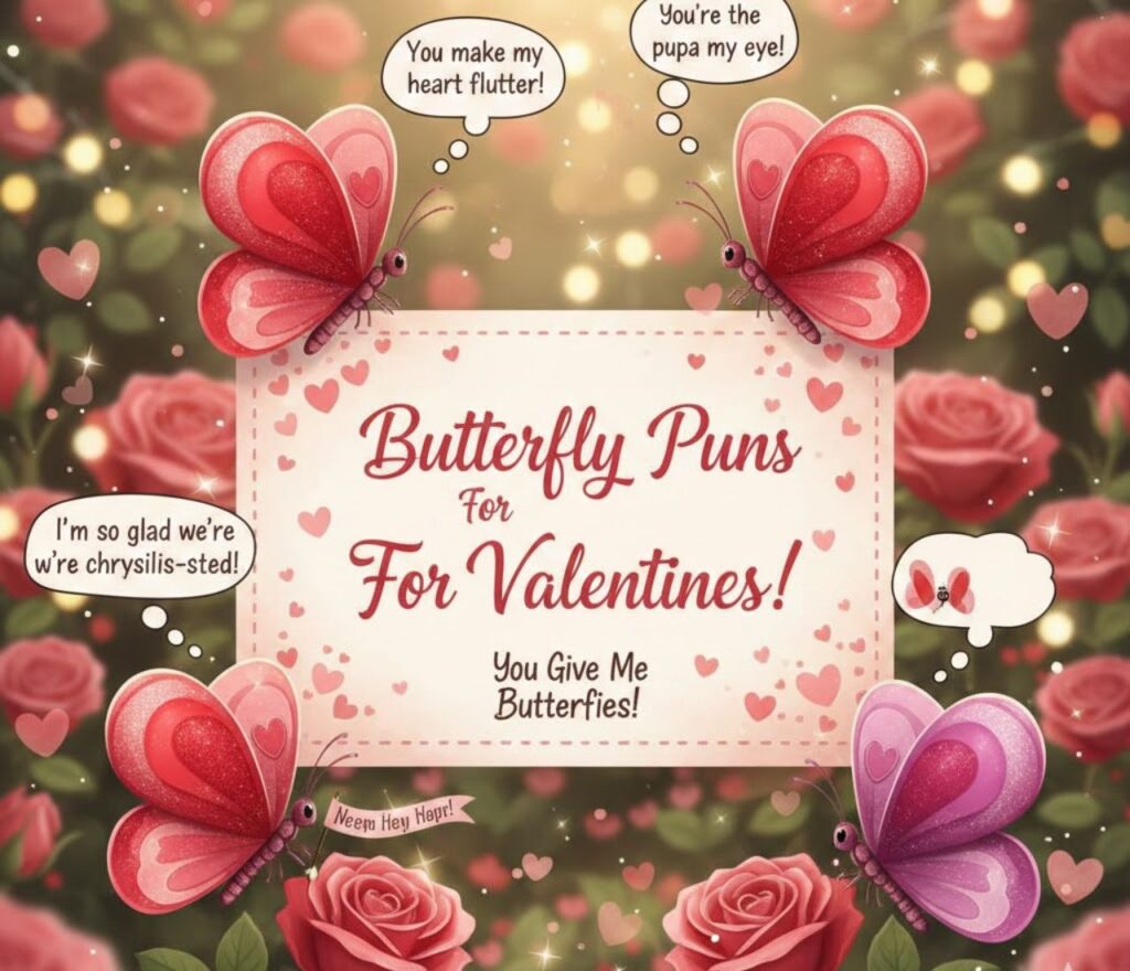 Butterfly puns for Valentine’s Day—cute, romantic, and playful wordplay perfect for cards, messages, and sweet captions for your loved ones.”
