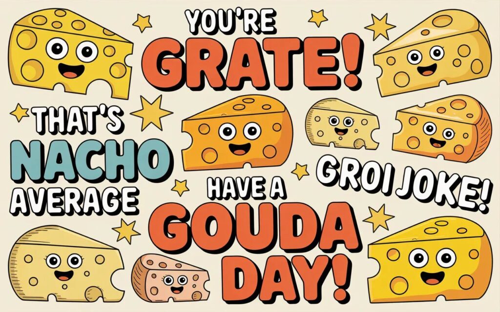 Cheese puns and one-liners—quick, clever, and funny wordplay that’s sure to make you smile.