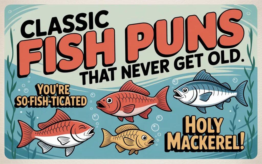 Classic fish puns that never get old—timeless, funny wordplay perfect for laughs and lighthearted messages.”