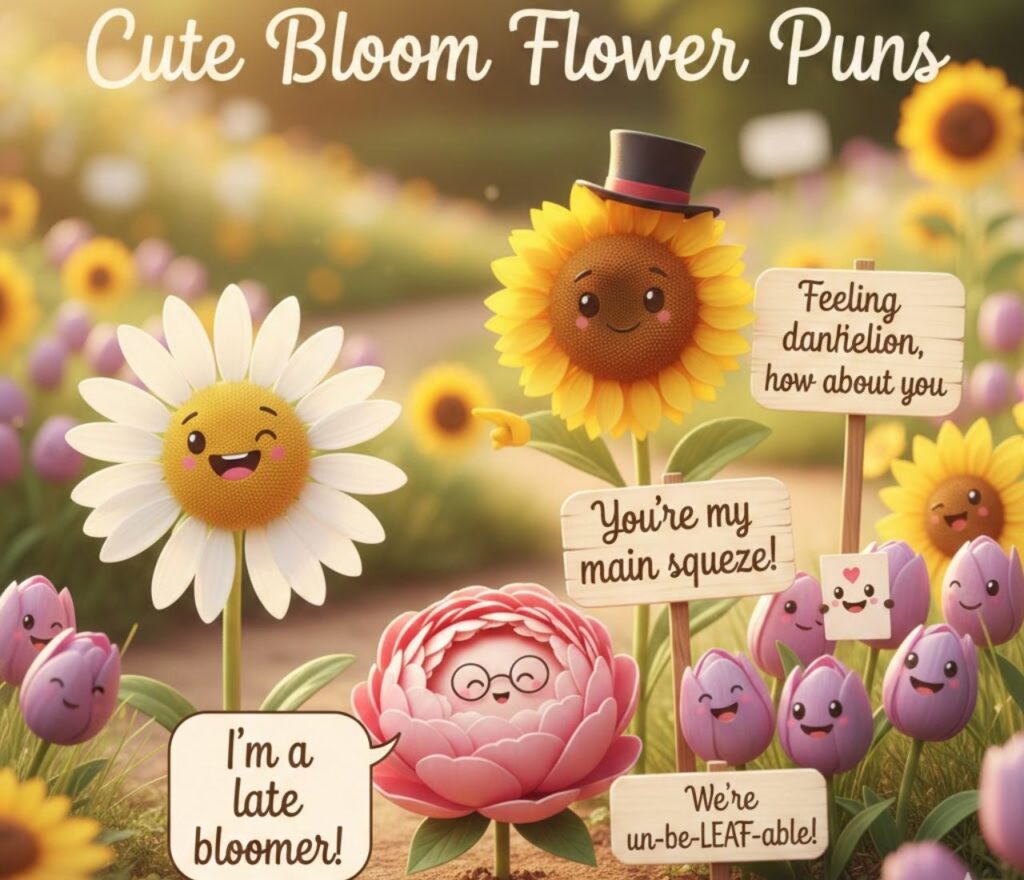 Cute bloom flower puns filled with charm and sweetness, perfect for captions, posts, and spreading smiles with playful wordplay."
