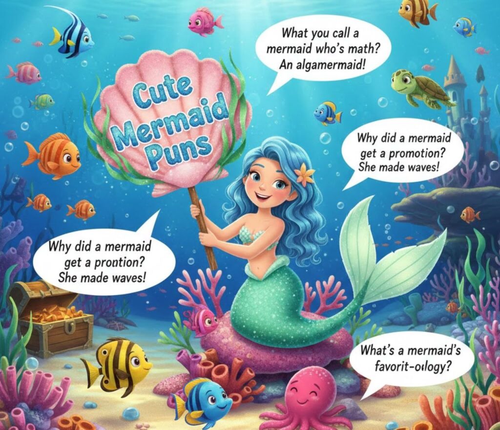 Cute mermaid puns—adorable, playful, and clever wordplay perfect for captions, messages, and lighthearted ocean-themed fun.”
