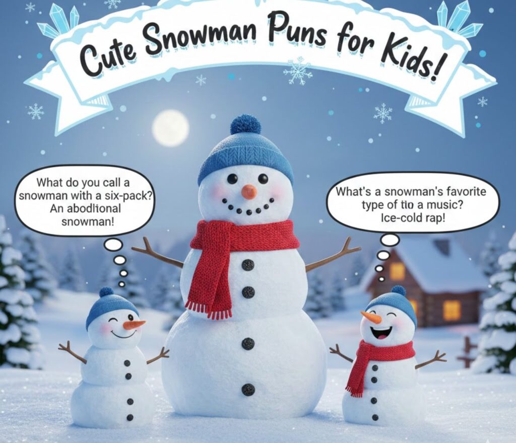 Cute snowman puns for kids—fun, playful, and family-friendly wordplay perfect for captions, jokes, and winter-themed activities.”