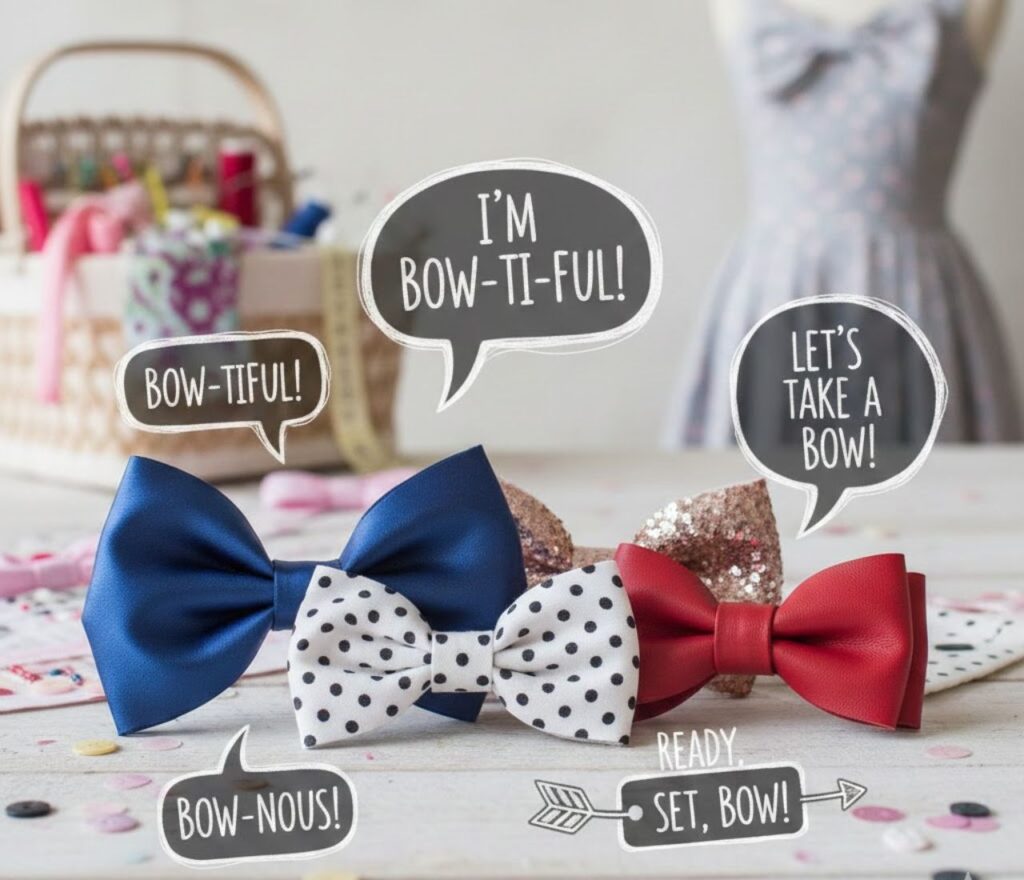 Fashion bow puns blending style, humor, and creativity, perfect for captions, social media posts, and playful, trendy wordplay."
