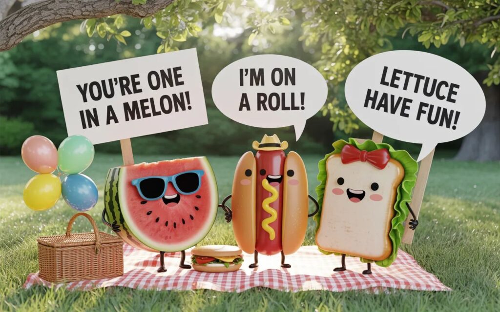 Food-themed picnic puns—clever, playful wordplay perfect for tasty, fun, and lighthearted posts.”