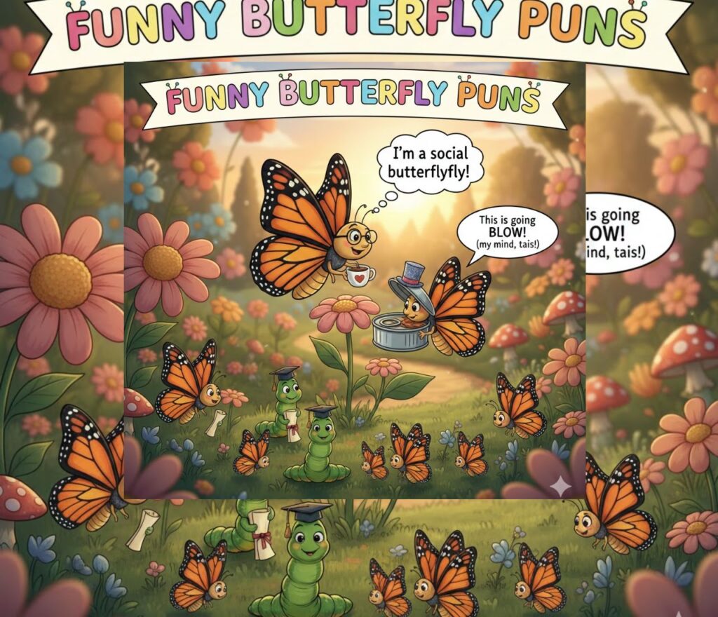 “Funny butterfly puns—clever, playful, and humorous wordplay perfect for captions, jokes, and lighthearted posts.”