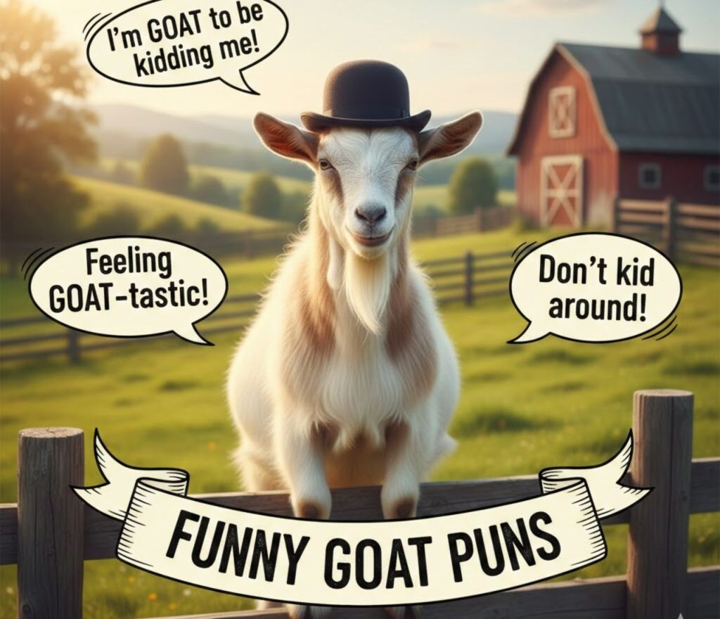 “Funny goat puns—clever, playful, and hilarious wordplay perfect for captions, jokes, and light