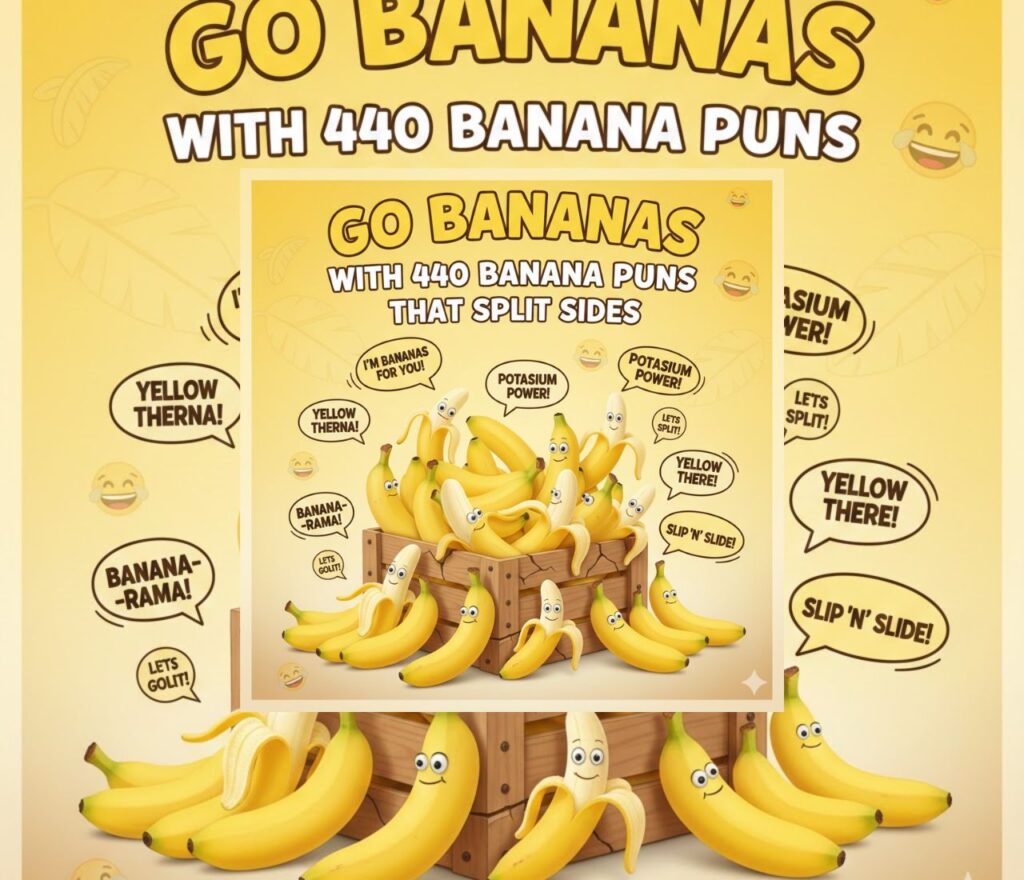 A playful collection of 440 banana-themed puns designed to make readers laugh and 'go bananas' with humor."