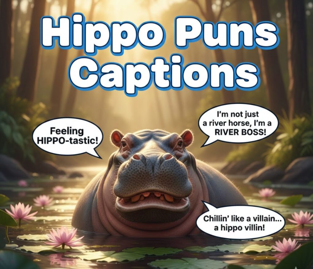 Hippo puns for captions—fun, clever, and playful wordplay perfect for social media posts, photos, and lighthearted humor.”