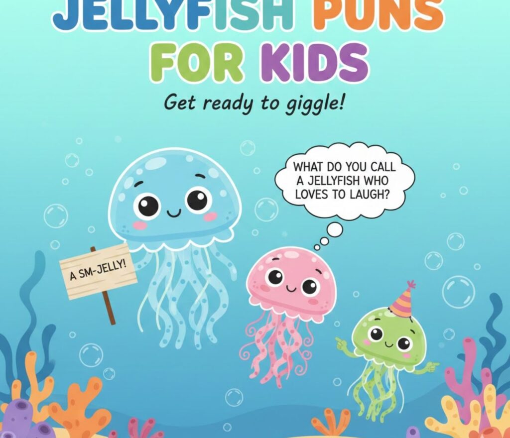 Jellyfish puns for kids—cute, funny, and family-friendly wordplay perfect for jokes, learning fun, and lighthearted ocean-themed giggles.”