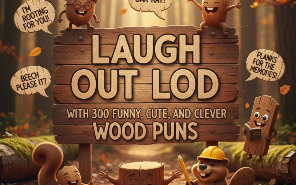 Laugh out loud with 300 funny, cute, and clever wood puns—playful, pun-filled wordplay perfect for captions, jokes, and lighthearted fun.”
