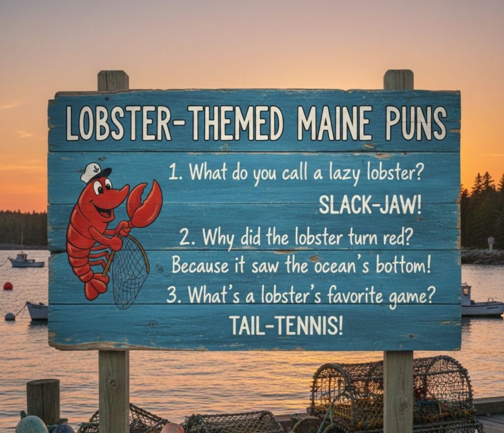 Lobster-themed Maine puns—clever, funny, and playful wordplay perfect for captions, jokes, and lighthearted posts inspired by Maine’s iconic seafood.