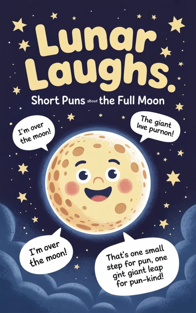 Lunar laughs await! Short and funny full moon puns that will make you smile and brighten any night.”